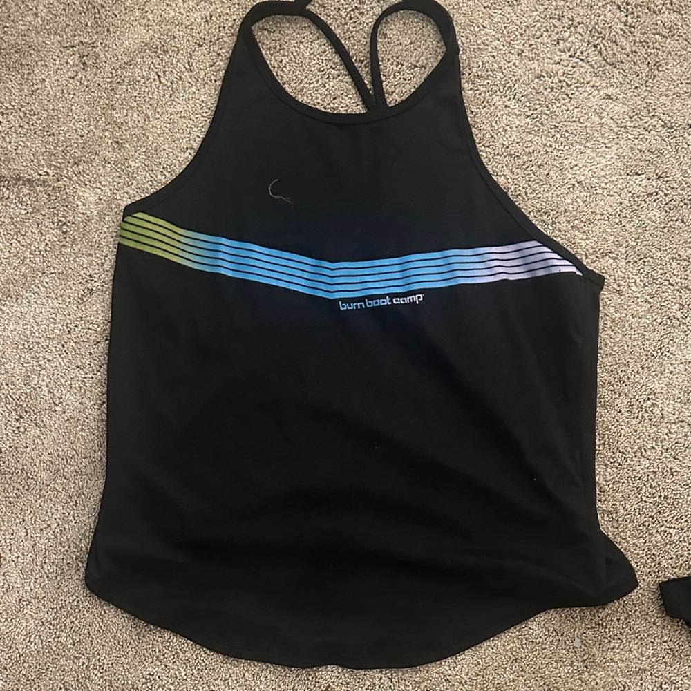 Burn Boot Camp Women's Black Tank Top with Colorful Stripe